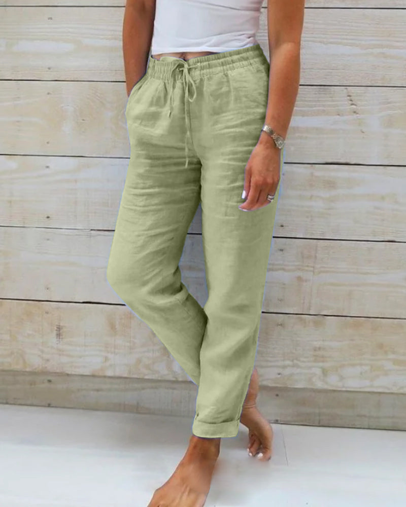 Pantalone Donna in Cotone e Lino, Comfort Casual