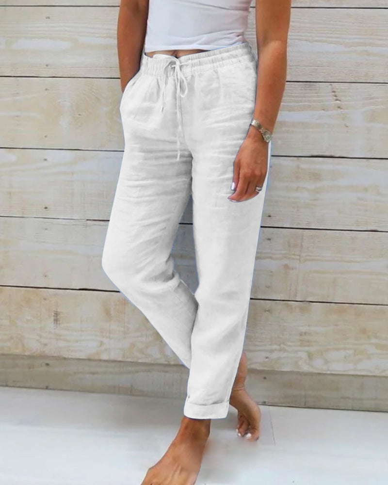 Pantalone Donna in Cotone e Lino, Comfort Casual