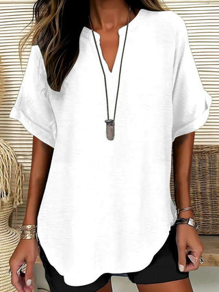 Atasia – Blusa morbida con scollo a V e colletto aperto