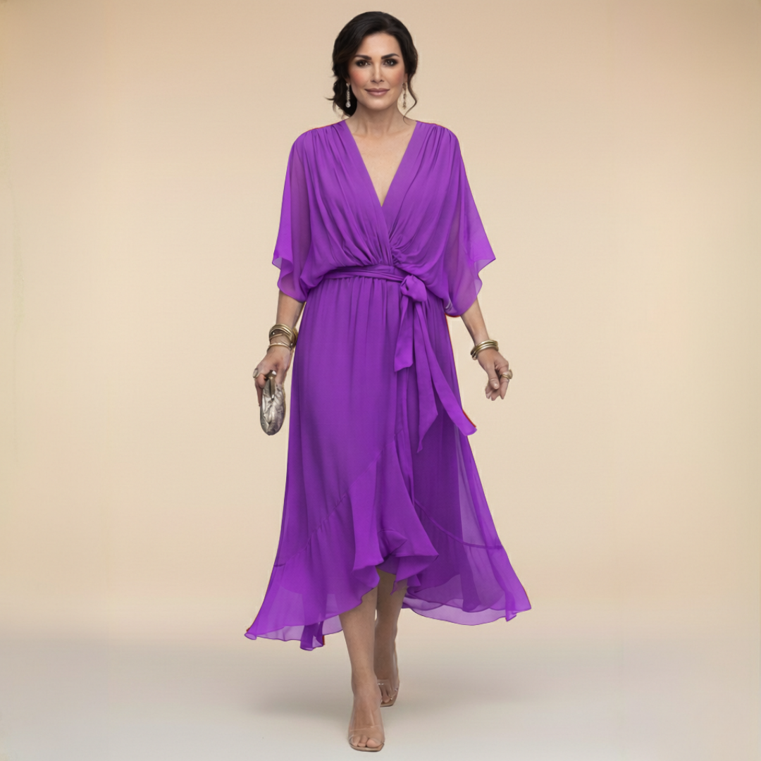 Abito in Chiffon | Scollo a V Elegante, Comfort Impalpabile