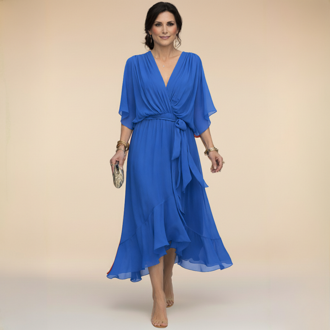 Abito in Chiffon | Scollo a V Elegante, Comfort Impalpabile