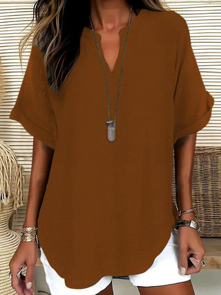 Atasia – Blusa morbida con scollo a V e colletto aperto