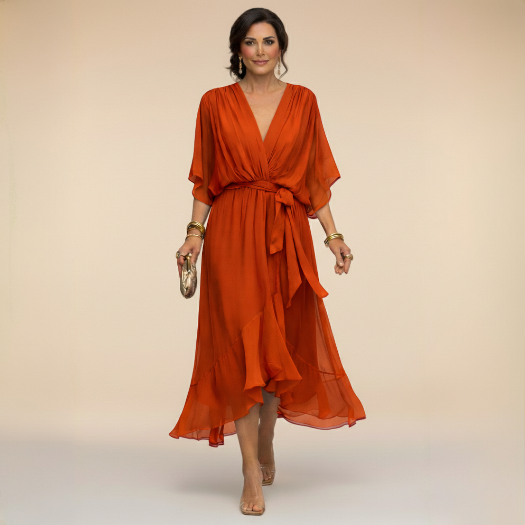 Abito in Chiffon | Scollo a V Elegante, Comfort Impalpabile