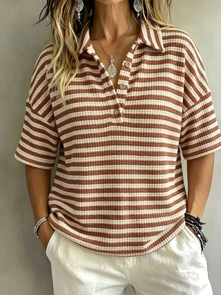 Marissa | Polo a Righe in Tessuto Waffle