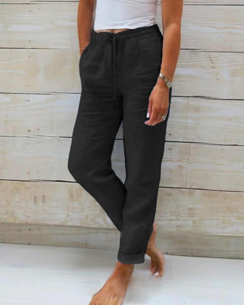 Pantalone Donna in Cotone e Lino, Comfort Casual
