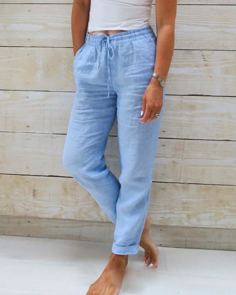 Pantalone Donna in Cotone e Lino, Comfort Casual