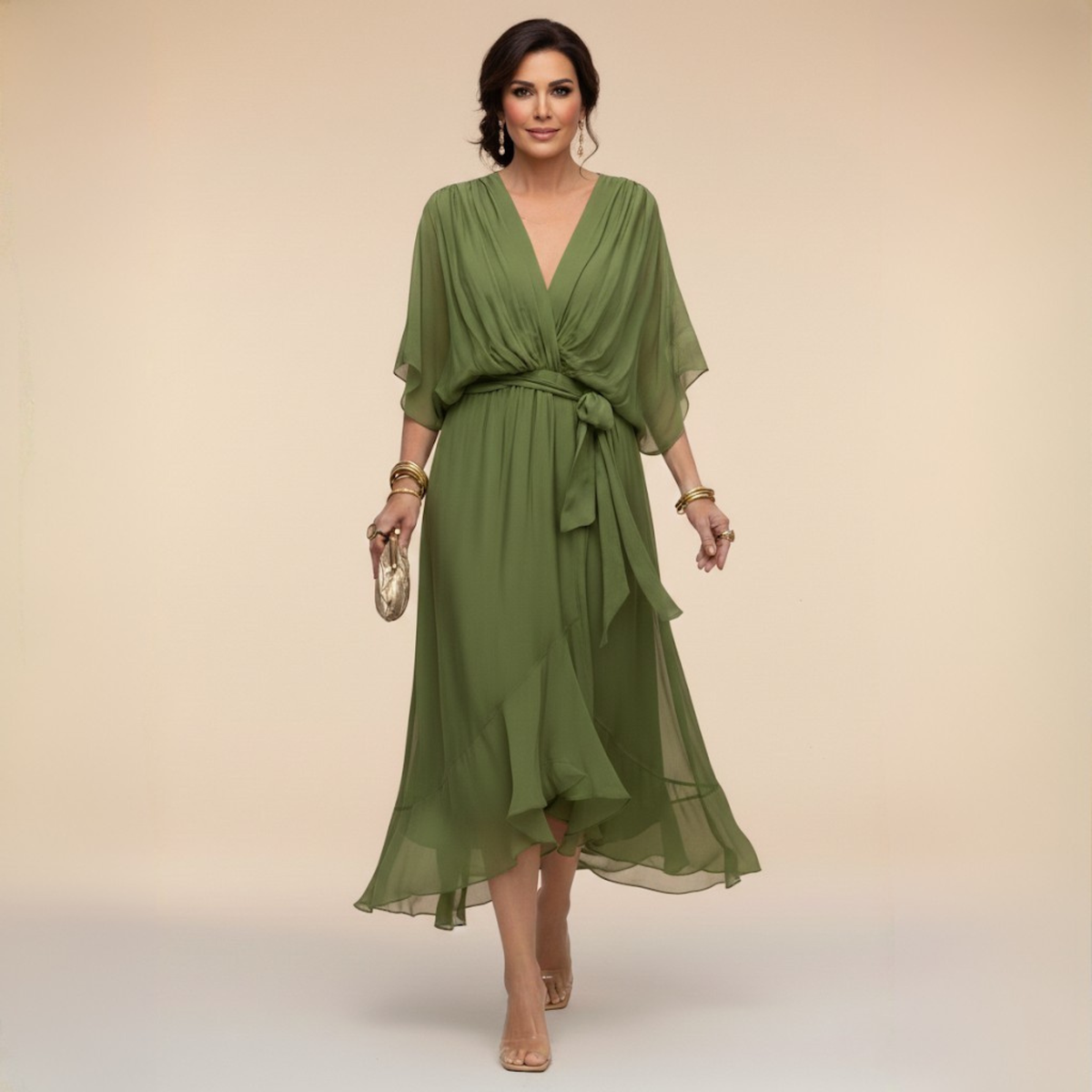 Abito in Chiffon | Scollo a V Elegante, Comfort Impalpabile
