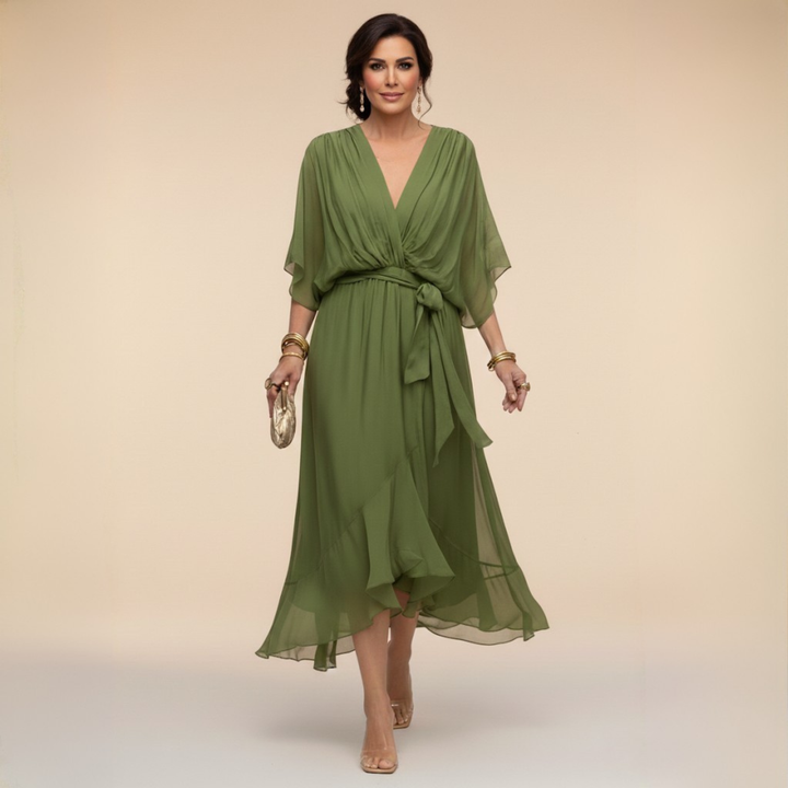 Abito in Chiffon | Scollo a V Elegante, Comfort Impalpabile