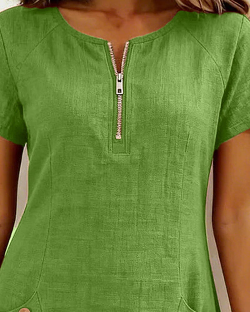 Abito in Cotone con Tasca a Zip