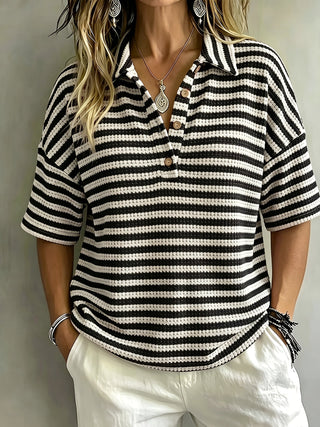 Marissa | Polo a Righe in Tessuto Waffle