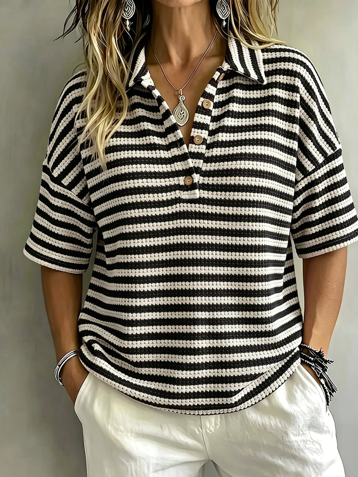 Marissa | Polo a Righe in Tessuto Waffle