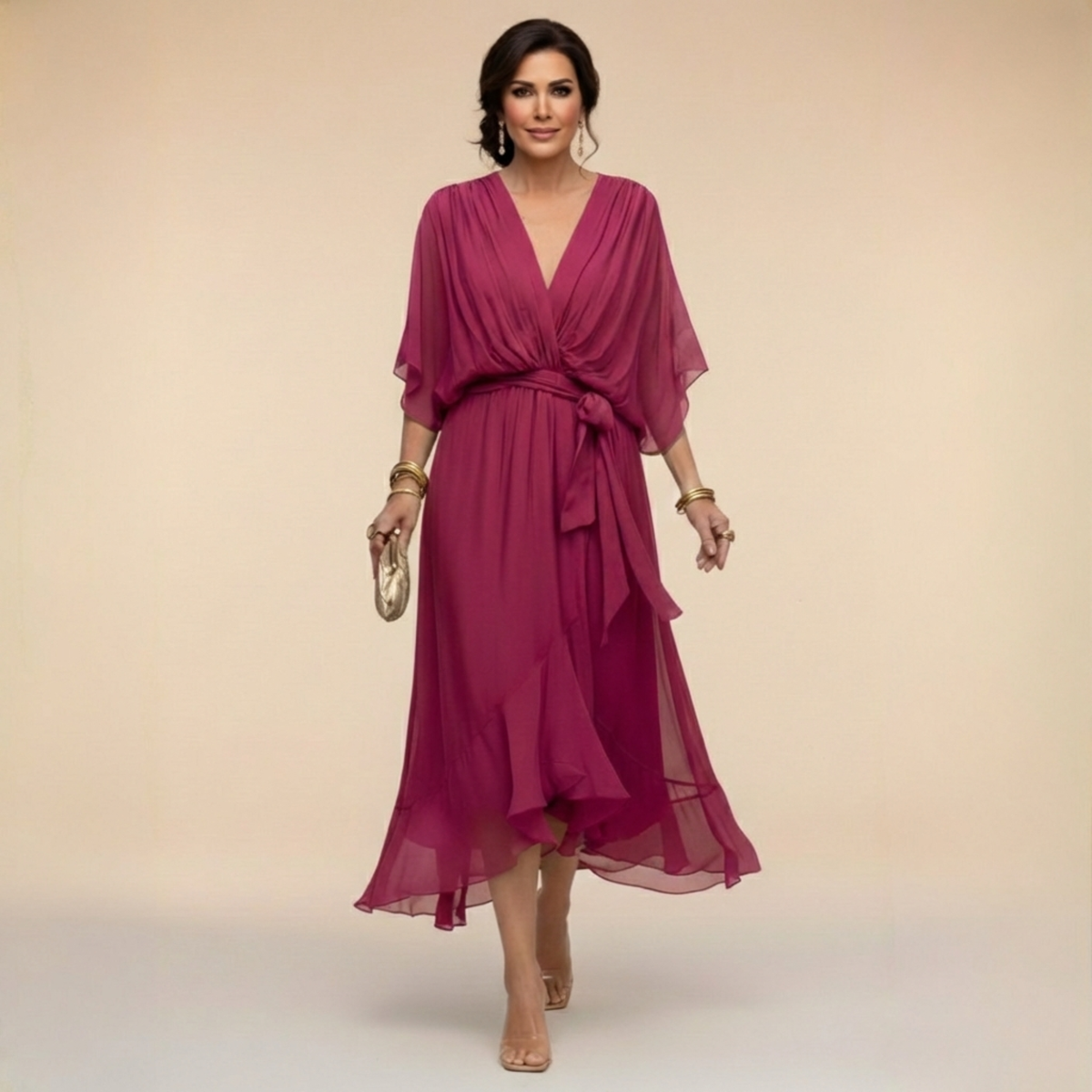Abito in Chiffon | Scollo a V Elegante, Comfort Impalpabile