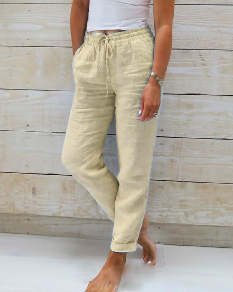 Pantalone Donna in Cotone e Lino, Comfort Casual