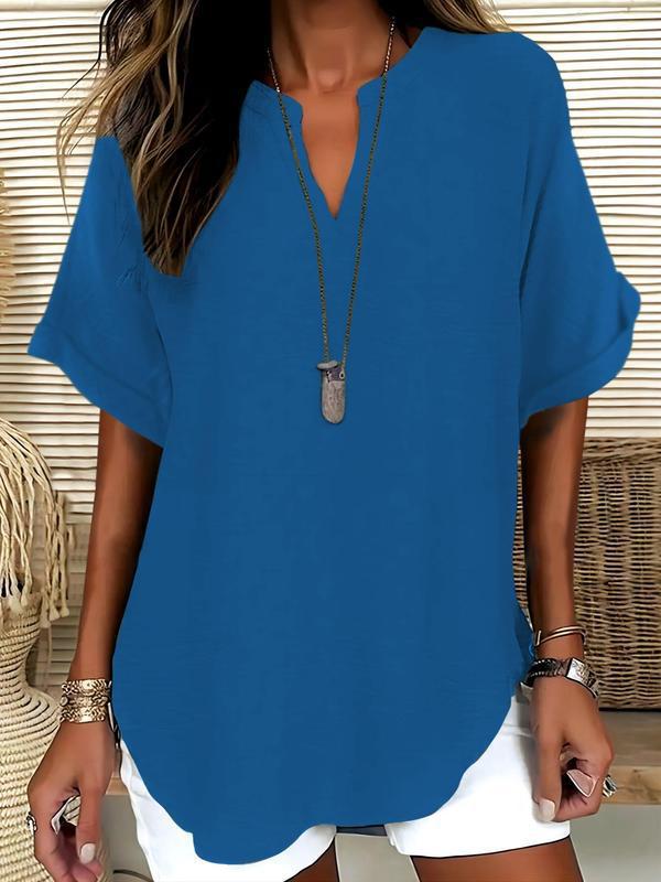 Atasia – Blusa morbida con scollo a V e colletto aperto