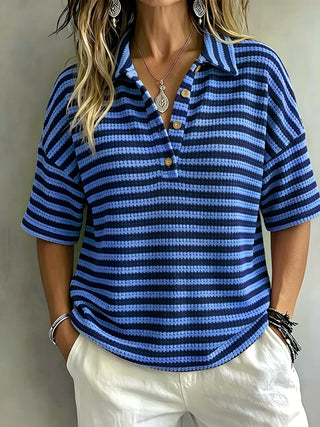 Marissa | Polo a Righe in Tessuto Waffle