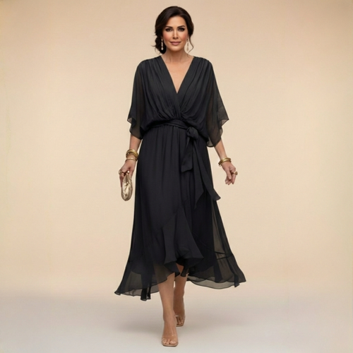 Abito in Chiffon | Scollo a V Elegante, Comfort Impalpabile