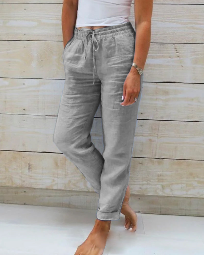 Pantalone Donna in Cotone e Lino, Comfort Casual