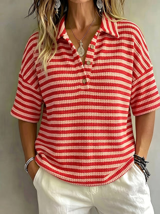 Marissa | Polo a Righe in Tessuto Waffle
