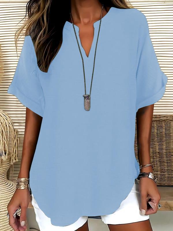 Atasia – Blusa morbida con scollo a V e colletto aperto