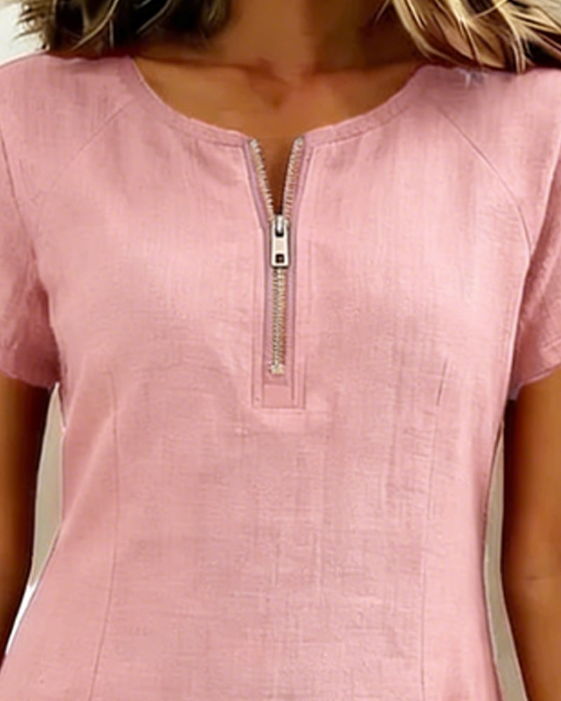 Abito in Cotone con Tasca a Zip