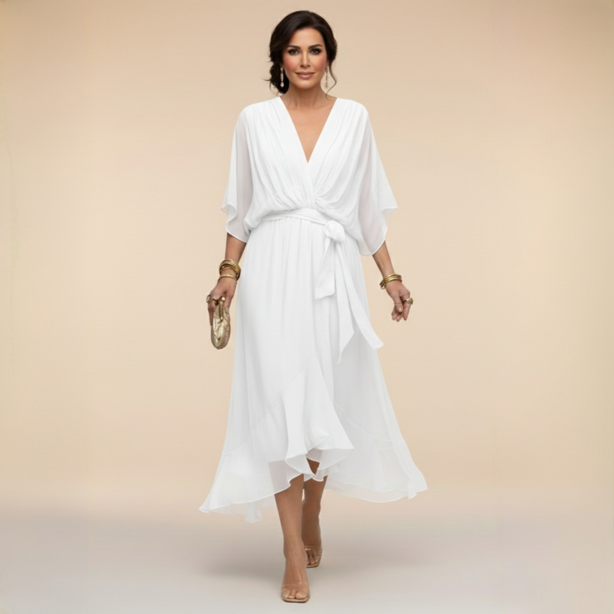 Abito in Chiffon | Scollo a V Elegante, Comfort Impalpabile