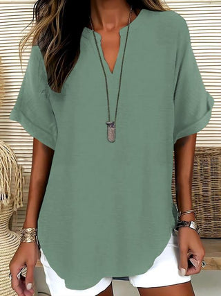 Atasia – Blusa morbida con scollo a V e colletto aperto