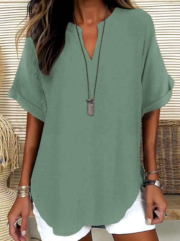 Atasia – Blusa morbida con scollo a V e colletto aperto
