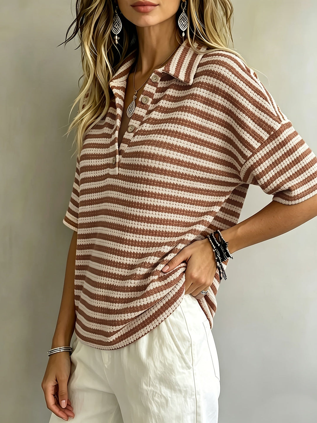 Marissa | Polo a Righe in Tessuto Waffle