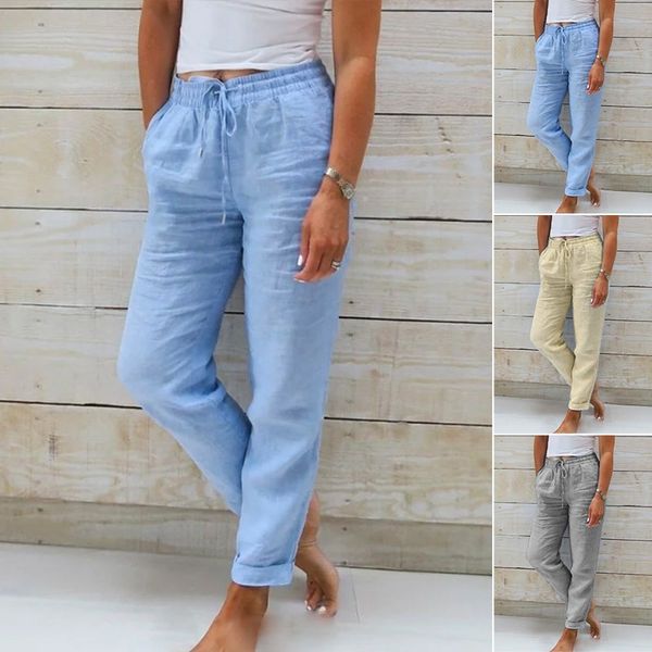 Pantalone Donna in Cotone e Lino, Comfort Casual