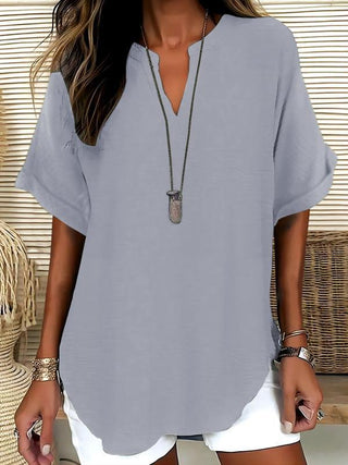 Atasia – Blusa morbida con scollo a V e colletto aperto