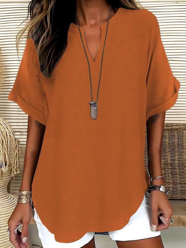 Atasia – Blusa morbida con scollo a V e colletto aperto