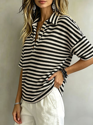 Marissa | Polo a Righe in Tessuto Waffle