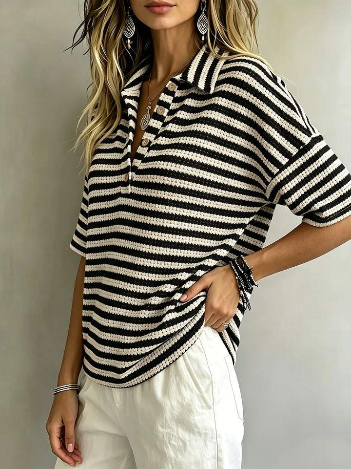 Marissa | Polo a Righe in Tessuto Waffle