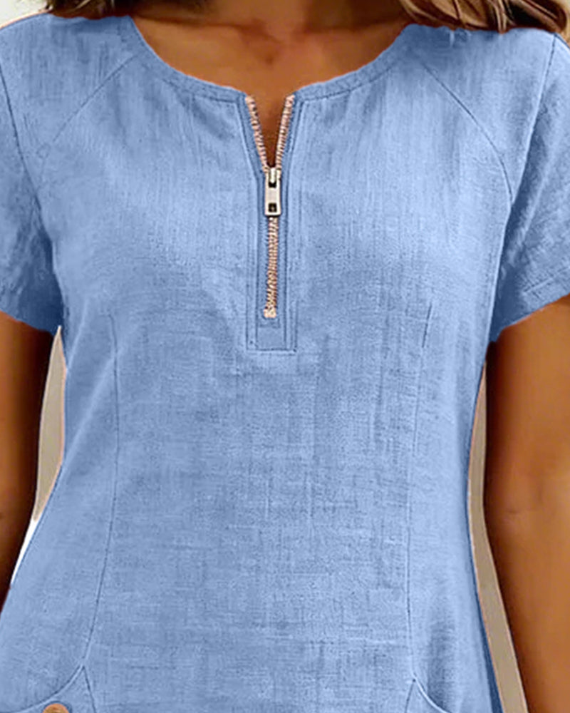 Abito in Cotone con Tasca a Zip