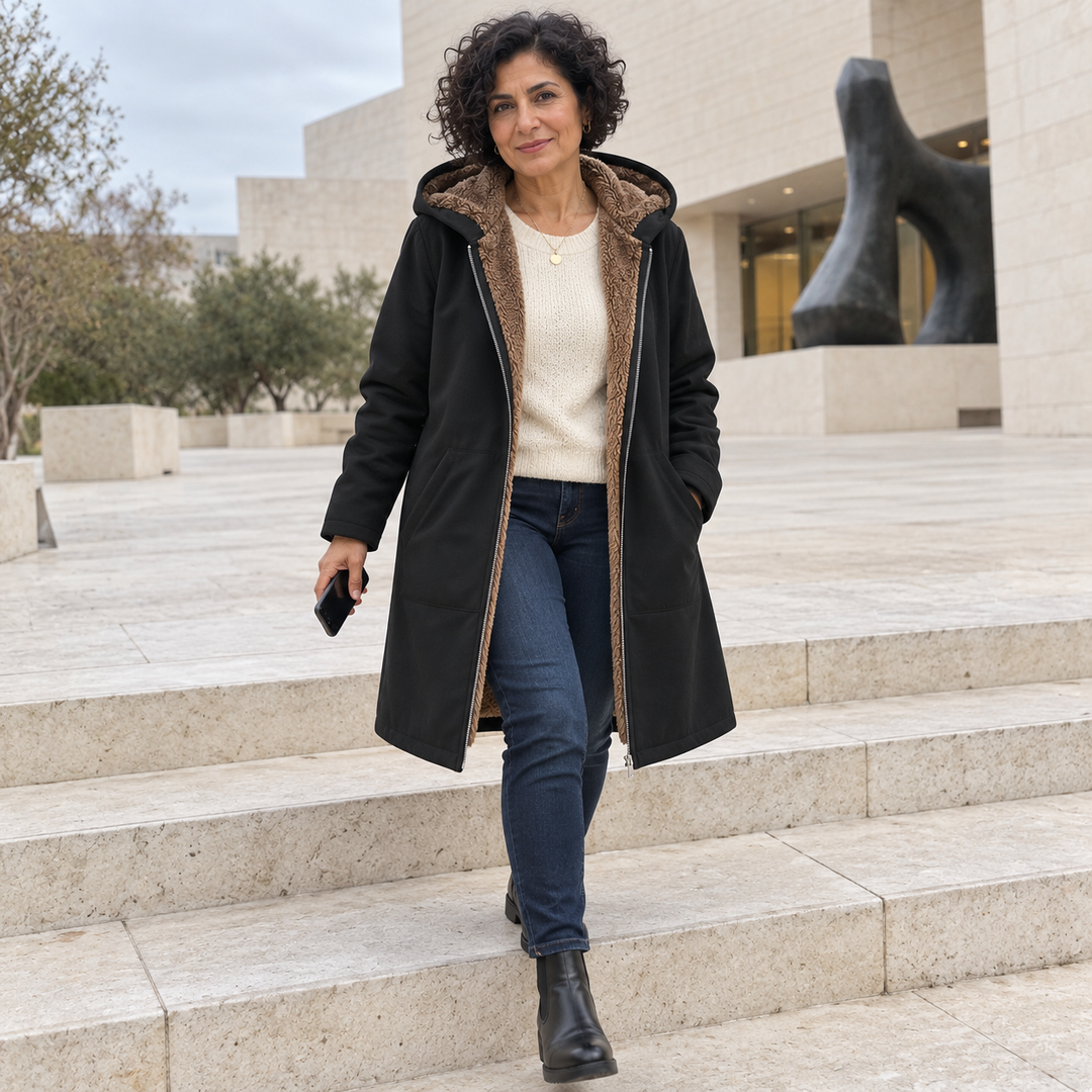 Ava | Cappotto con Cappuccio Foderato in Morbido Sherpa