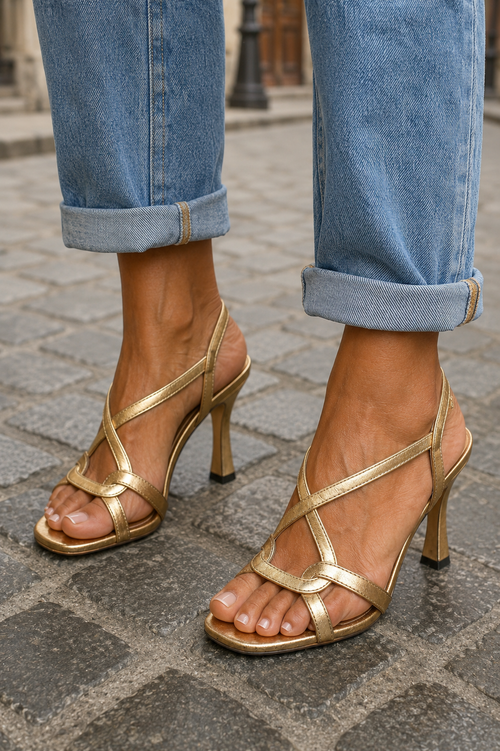Cassie | Sandali con Tacco Effetto Dorato