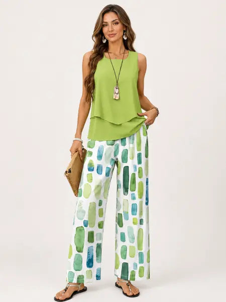 Lizzy | Completo Verde con Stampa Acquerello