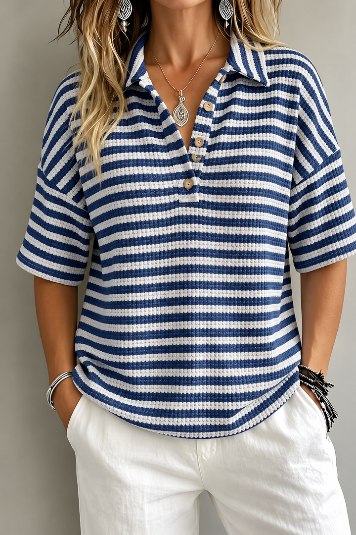 Marissa | Polo a Righe in Tessuto Waffle