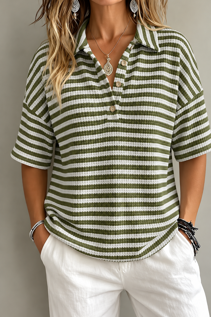 Marissa | Polo a Righe in Tessuto Waffle
