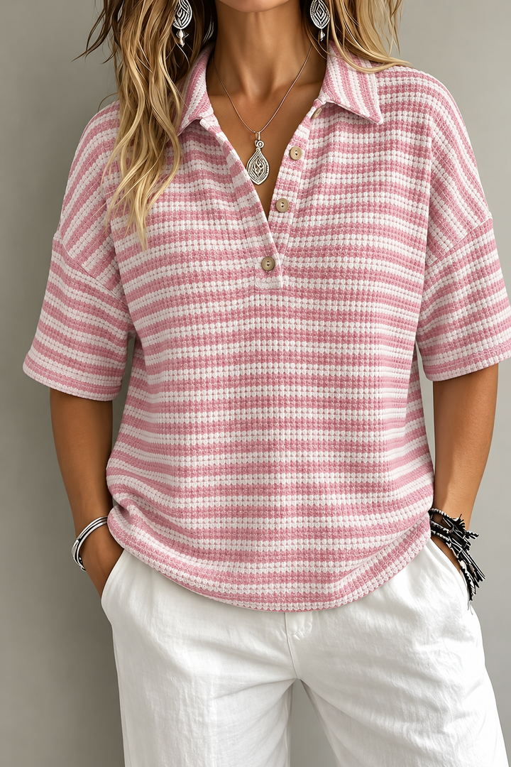 Marissa | Polo a Righe in Tessuto Waffle