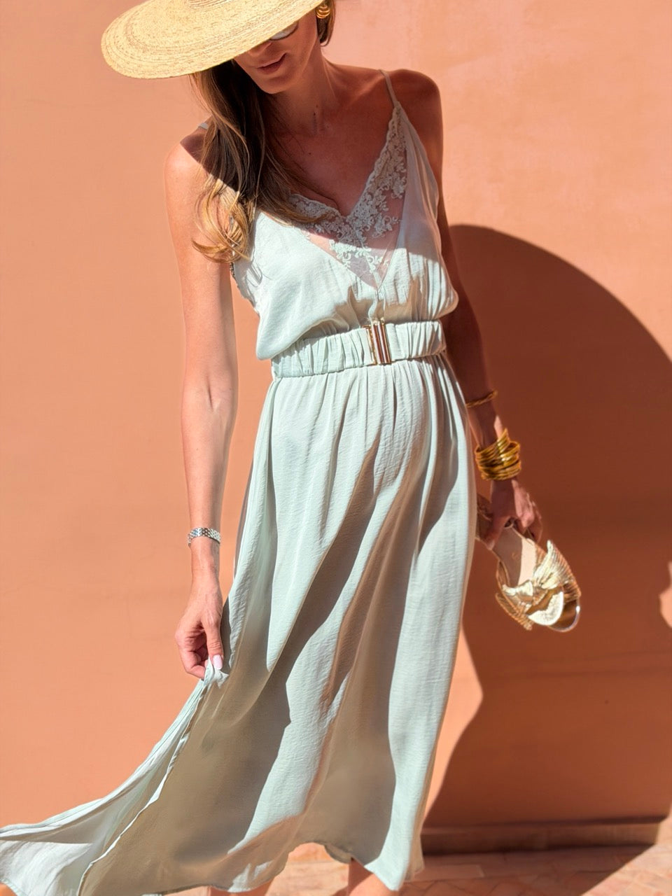 Suzanne | Abito Reversibile Ricamato, Verde Acqua