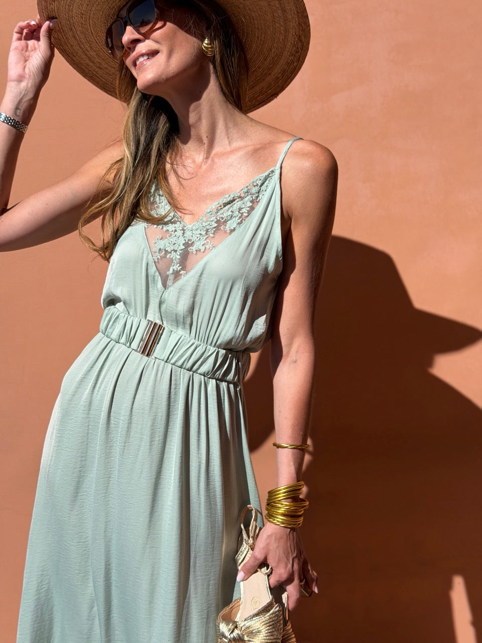 Suzanne | Abito Reversibile Ricamato, Verde Acqua