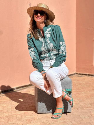 Loïca | Blusa in Cotone Verde Pino