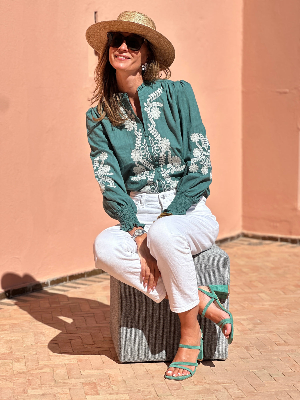 Loïca | Blusa in Cotone Verde Pino