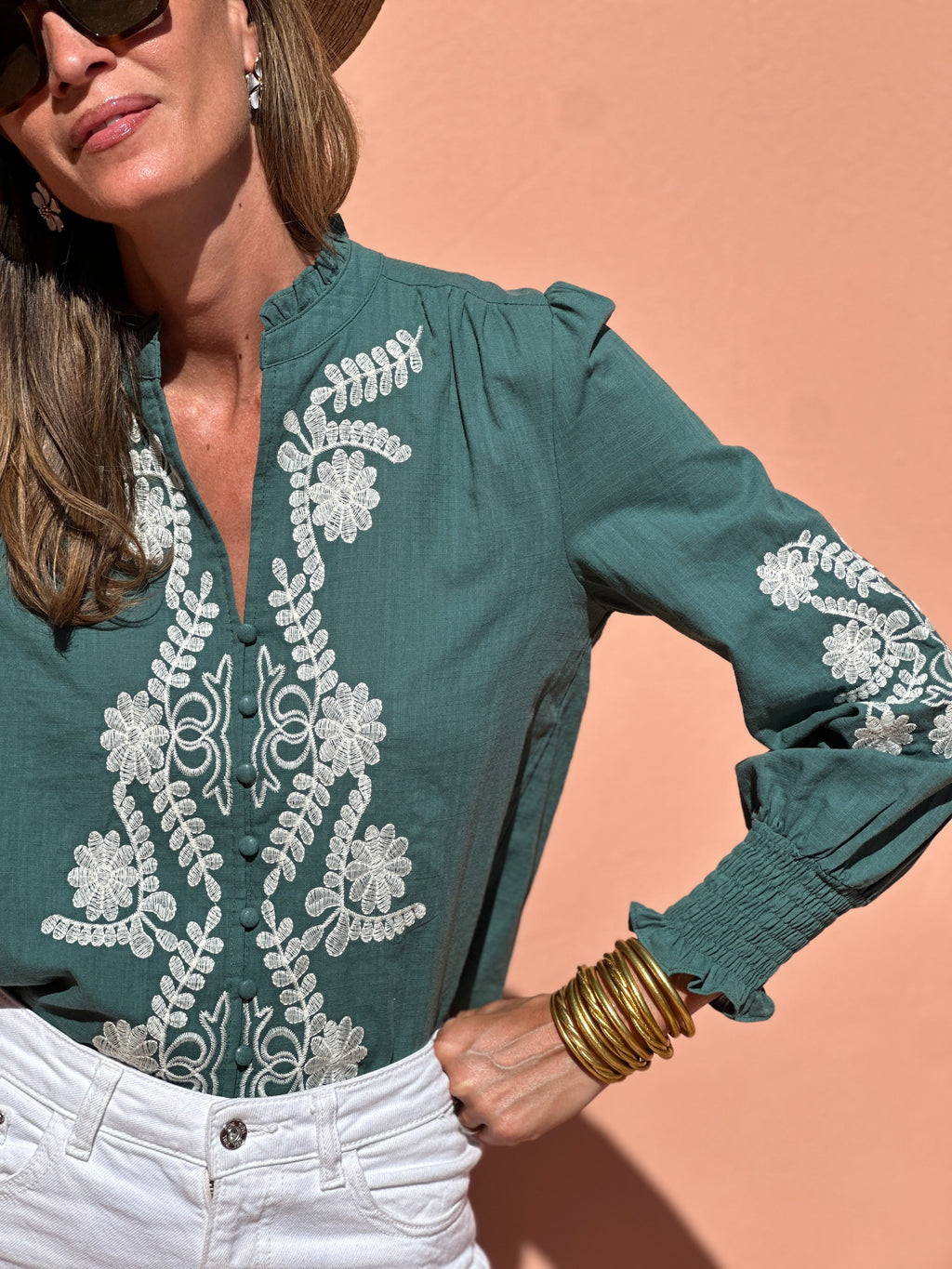 Loïca | Blusa in Cotone Verde Pino