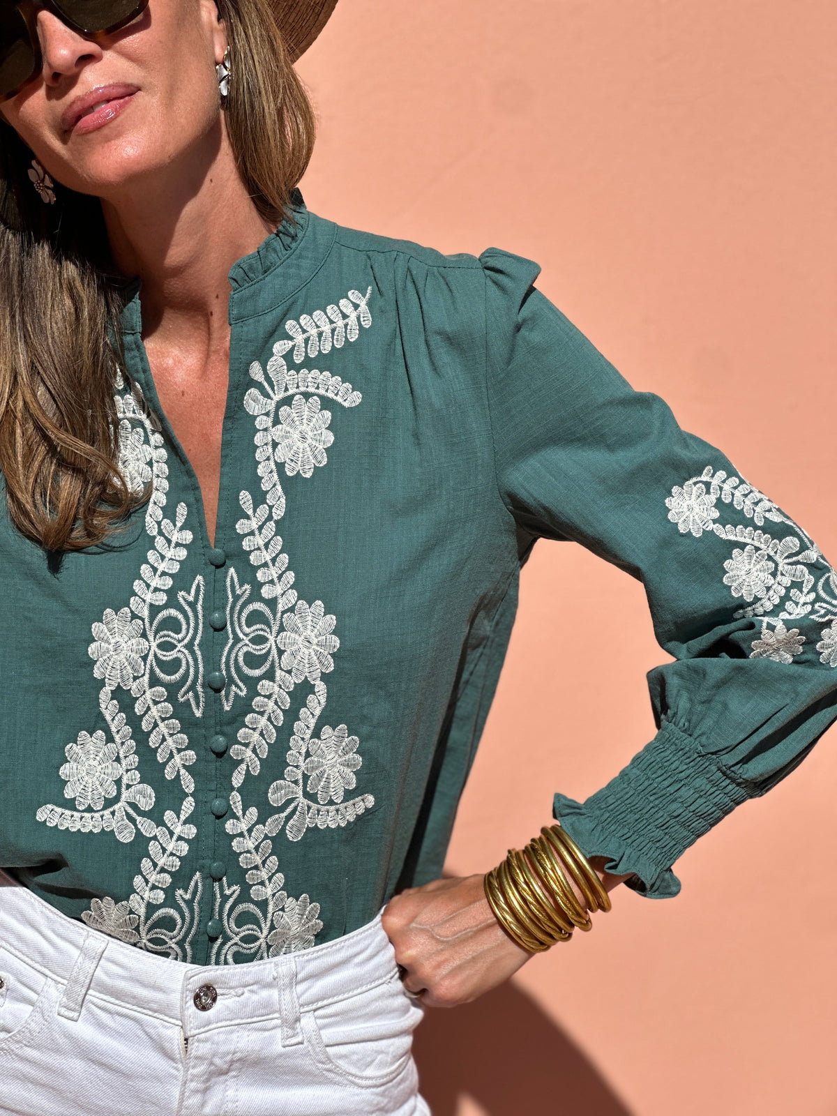 Loïca | Blusa in Cotone Verde Pino