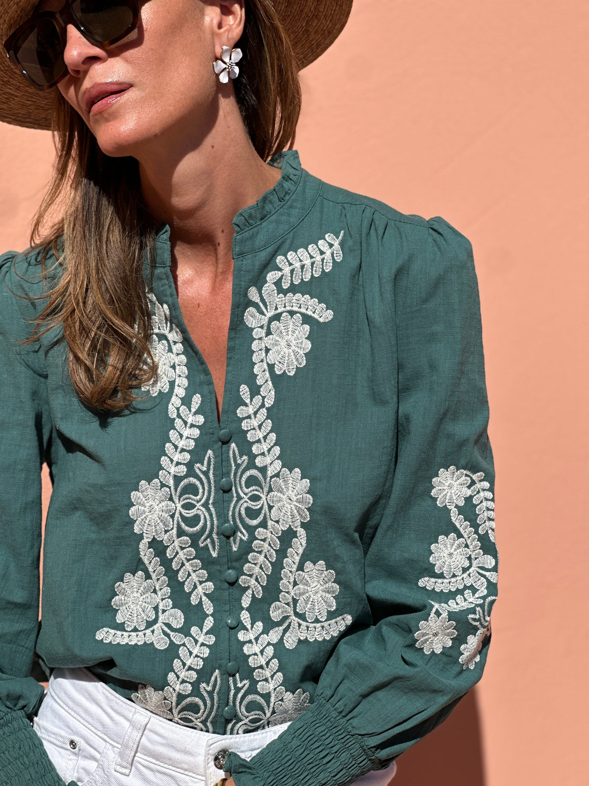 Loïca | Blusa in Cotone Verde Pino