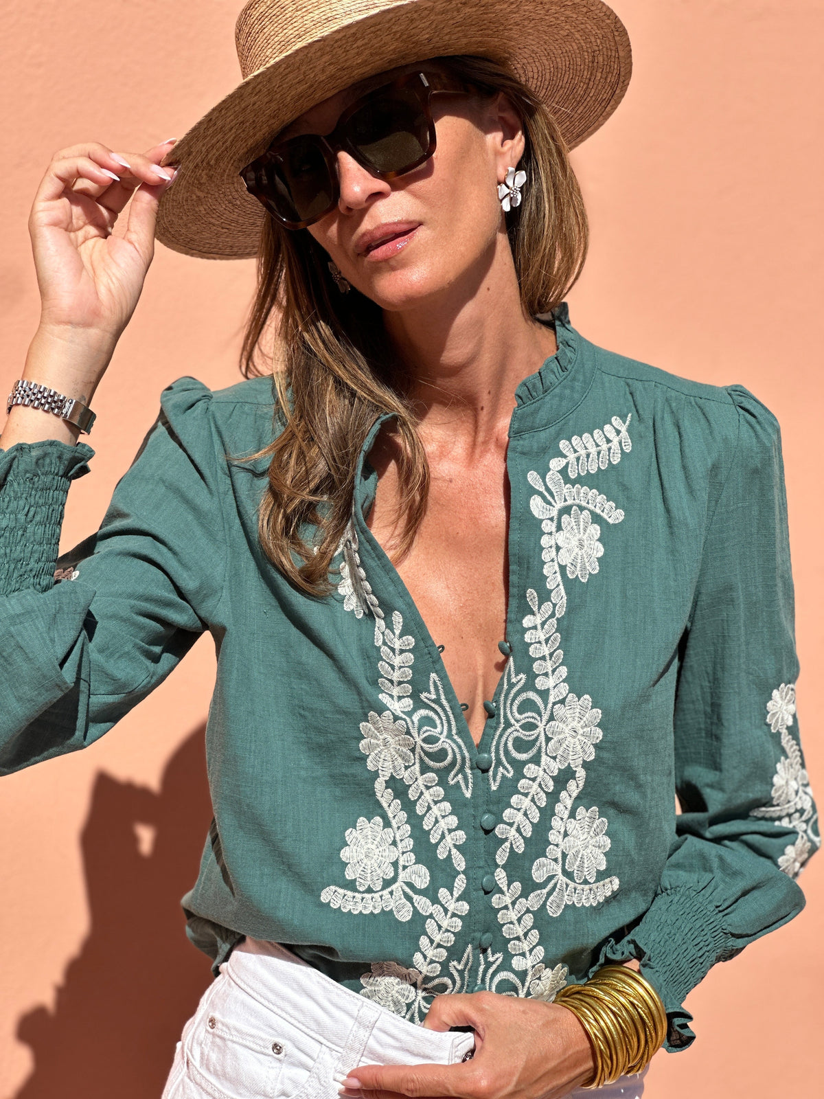 Loïca | Blusa in Cotone Verde Pino