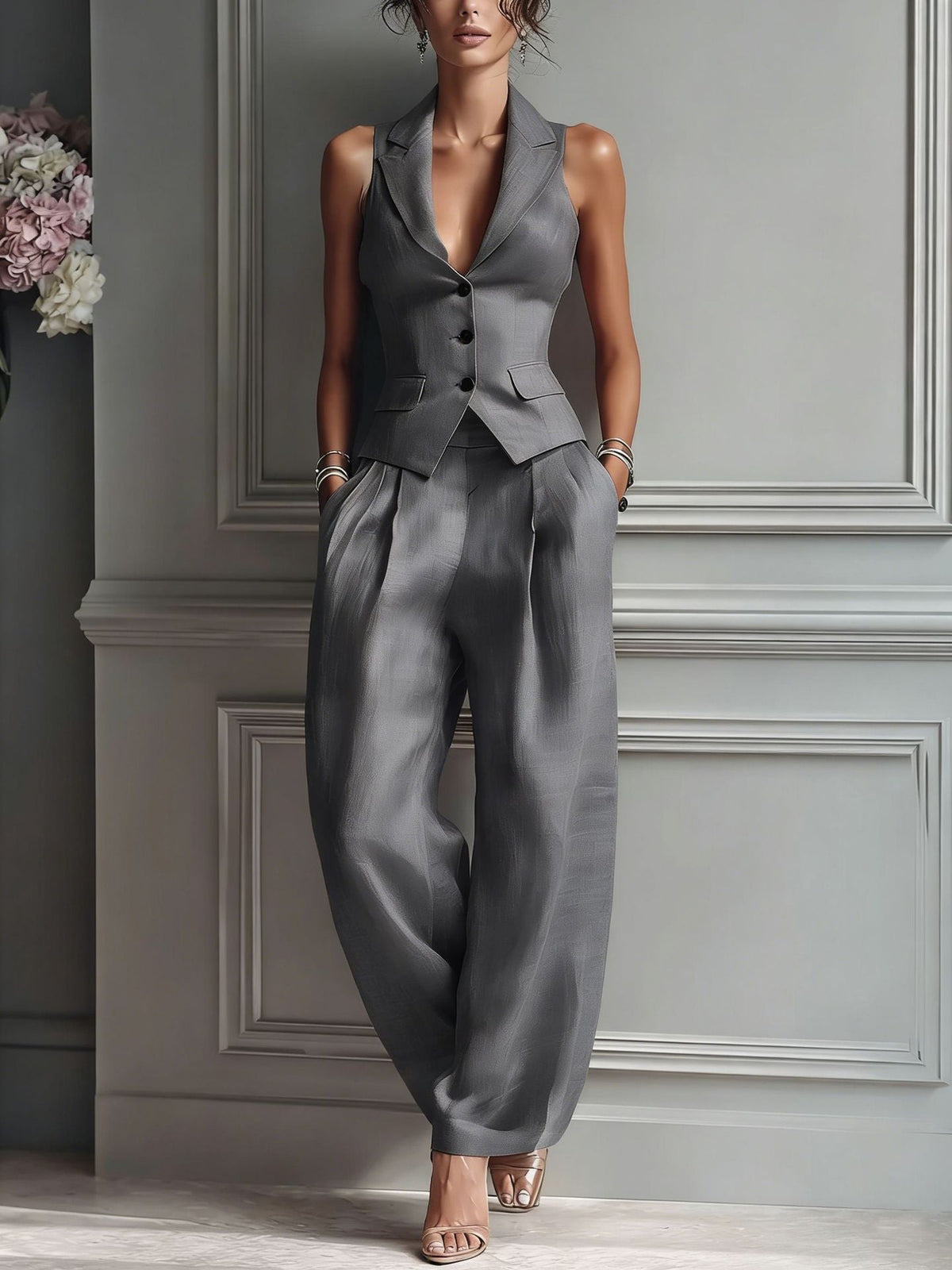 Selmira | Completo Elegante con Scollo a V e Bottoni