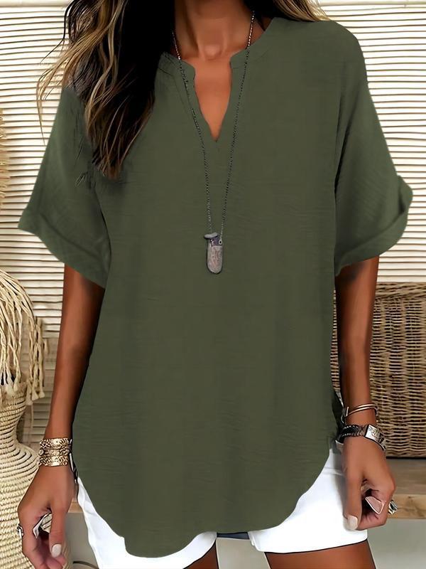 Atasia – Blusa morbida con scollo a V e colletto aperto